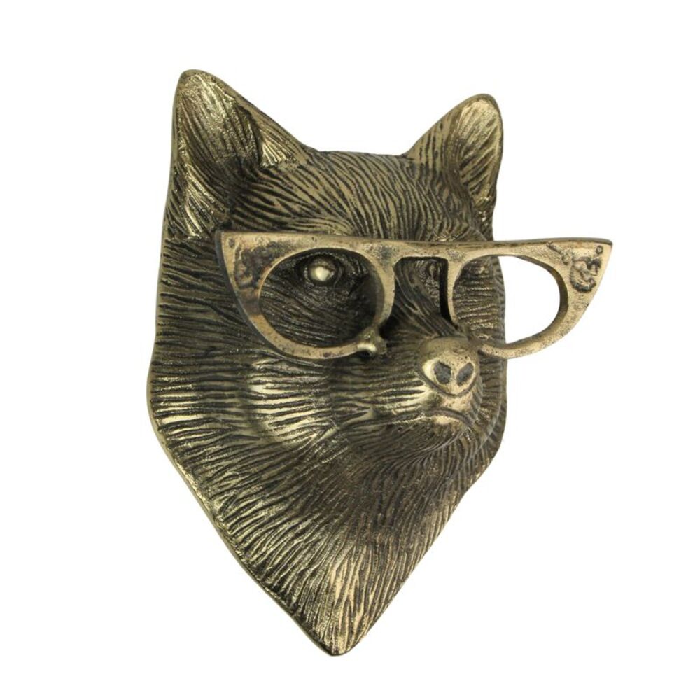 Gold Fox Head Wall Hanging with Spectacles – Whimsical Animal Decor, 6" High